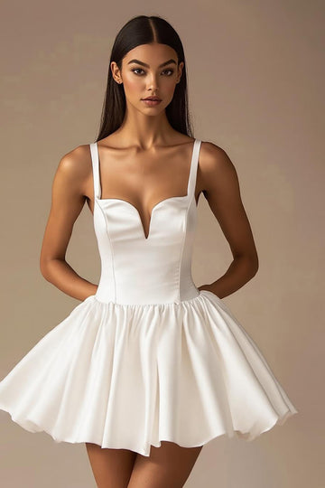 White A Line Spaghetti Straps Short Graduation Dress